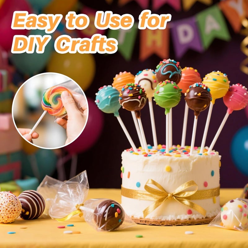 Rainflow 600 Pcs Cake Pop Sticks and Wrappers Kit - Lollipop Sticks and Wrappers Including 200ct Cake Pop Stick,200ct Treat Bags,200 Pcs Twist Ties for Cakepop, Lollipop, Candy, Chocolate - Image 4